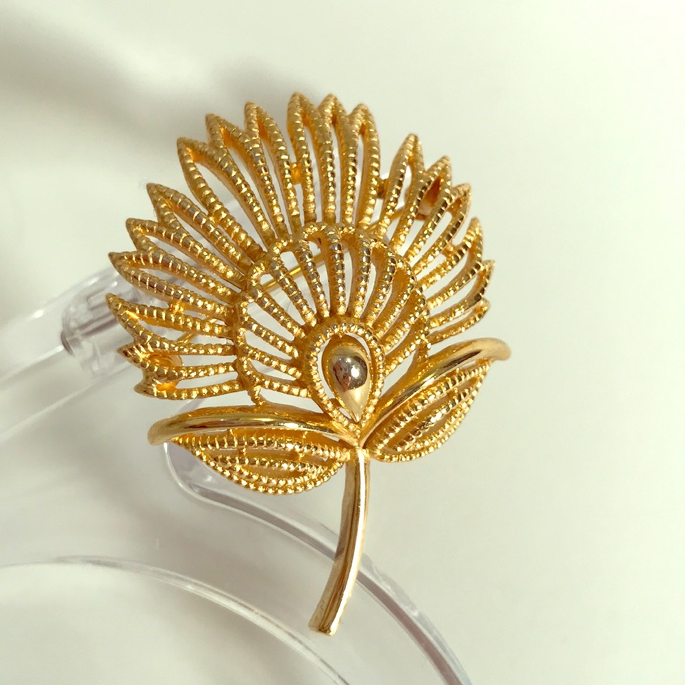 Gold Tone Floral Brooch - Trifari